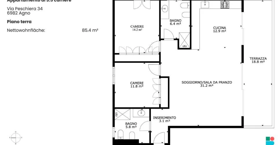 Appartamento nuovo di 3.5 locali con giardino ad Agno – foto 13 di 13