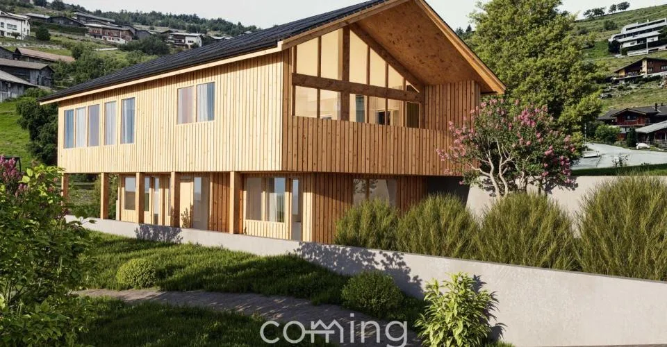 Cheminée, vue sur la montagne et liberté d'aménagement - maison neuve compacte à Bürchen, ensoleillée – photo 2 sur 24