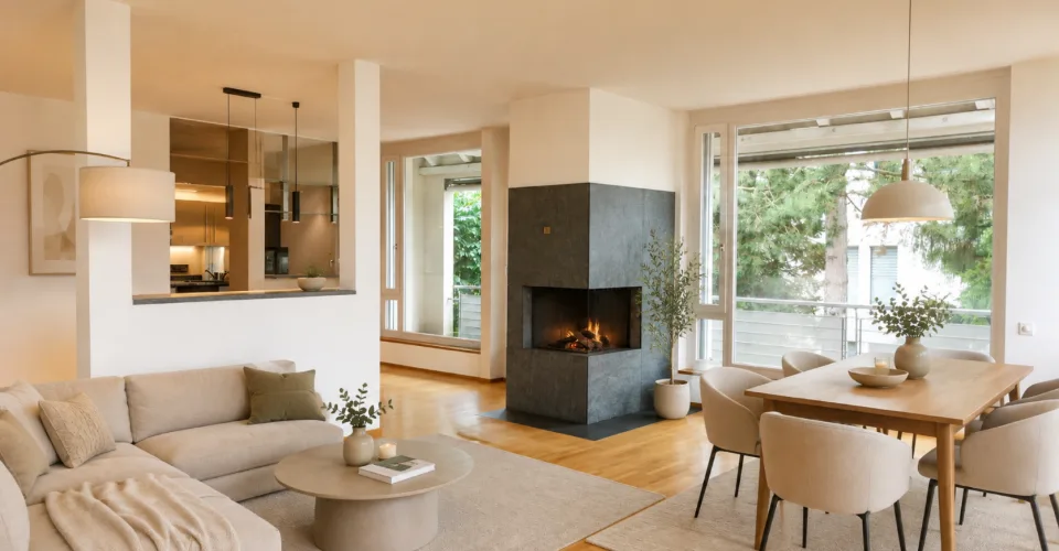 Lichtdurchflutete Wohnung mit Cheminée, Balkon, Terrasse & Ziergarten - Bruderholz