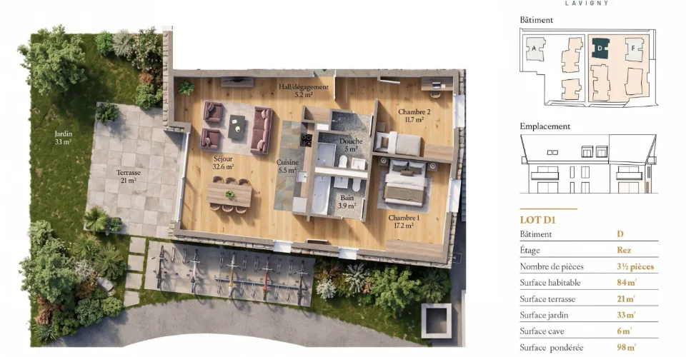 Wohnung mit 3.5 Zimmern, Terrasse und Garten – Foto 11 von 15
