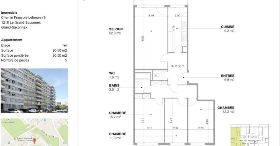 Appartement de 5 pièces traversant au Grand-Saconnex
