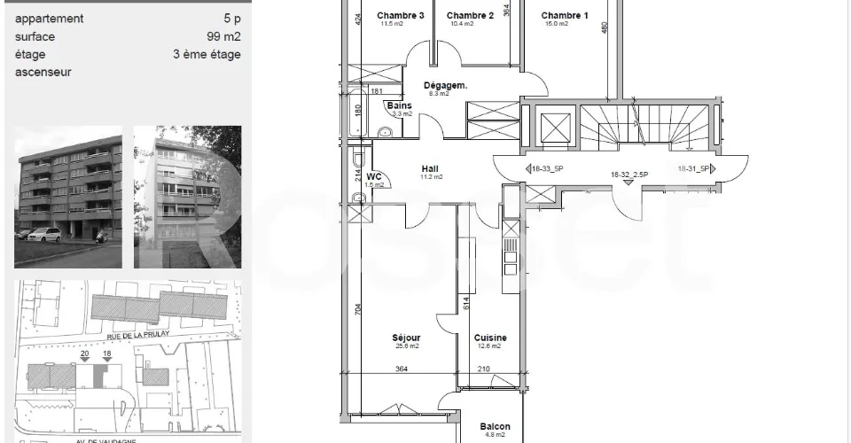 Appartement de 5 pièces au 5ème étage