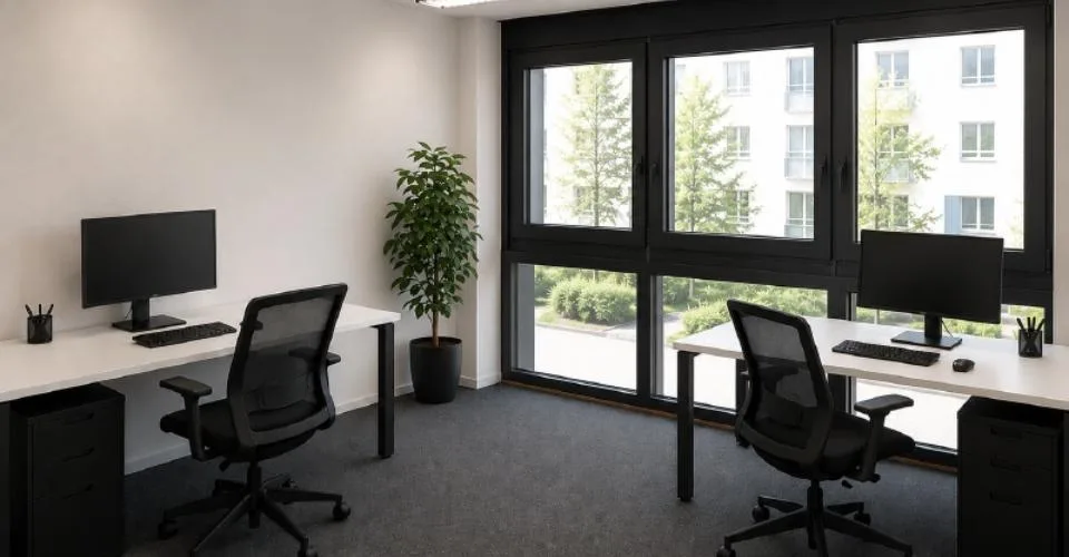Bureaux en plein centre de Lucerne, avec places de parking devant l'immeuble et accès direct à la piste cyclable du Freigleis.