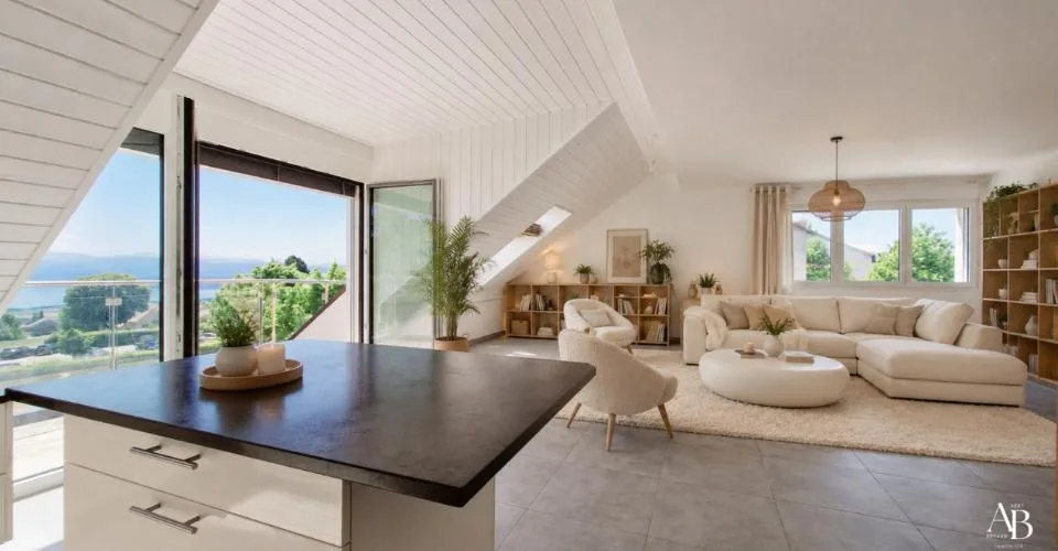 En exclusivité, Duplex vue lac et Mont-Blanc, centre Village à Arzier