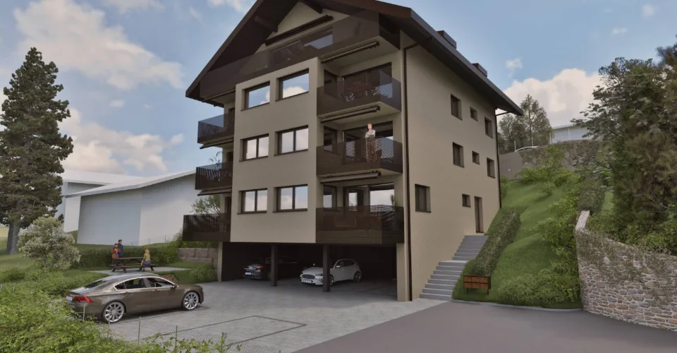 Magnifique appartement neuf de 4½ au rez supérieur avec 2 balcons, jardin privatif et vue dégagée