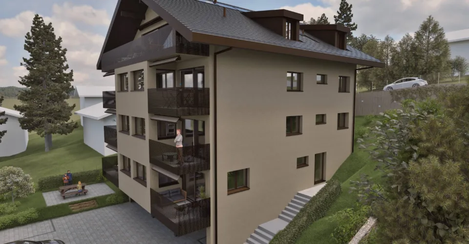 Magnifique appartement neuf de 4½ au rez supérieur avec 2 balcons, jardin privatif et vue dégagée