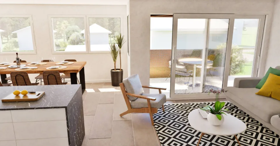 Magnifique appartement neuf de 4½ au rez supérieur avec 2 balcons, jardin privatif et vue dégagée