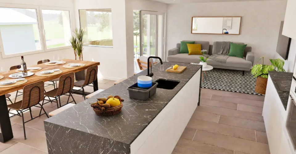 Magnifique appartement neuf de 4½ au rez supérieur avec 2 balcons, jardin privatif et vue dégagée