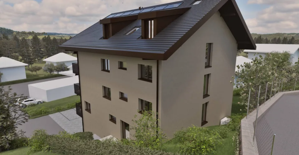 Magnifique appartement neuf de 4½ au rez supérieur avec 2 balcons, jardin privatif et vue dégagée