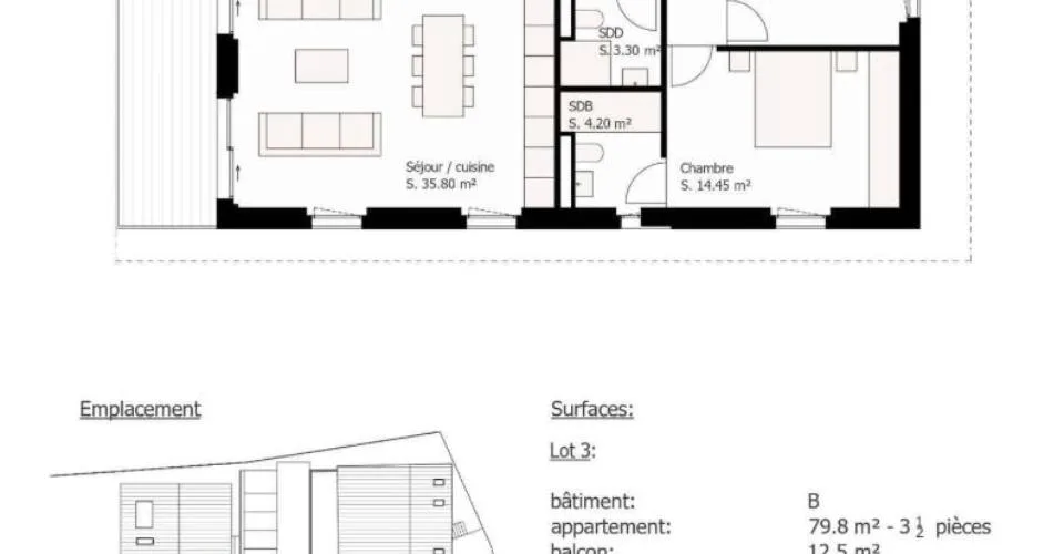 Appartement de 3.5 pièces avec balcon et vue sur le Jura