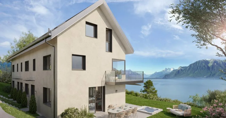 A quelques pas du lac Léman, villa neuf de standing avec vue panoramique