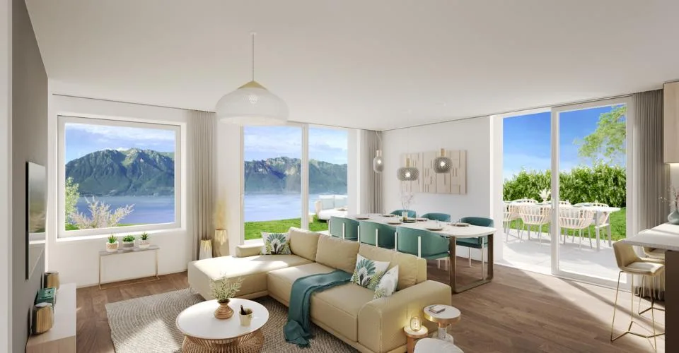 A quelques pas du lac Léman, villa neuf de standing avec vue panoramique