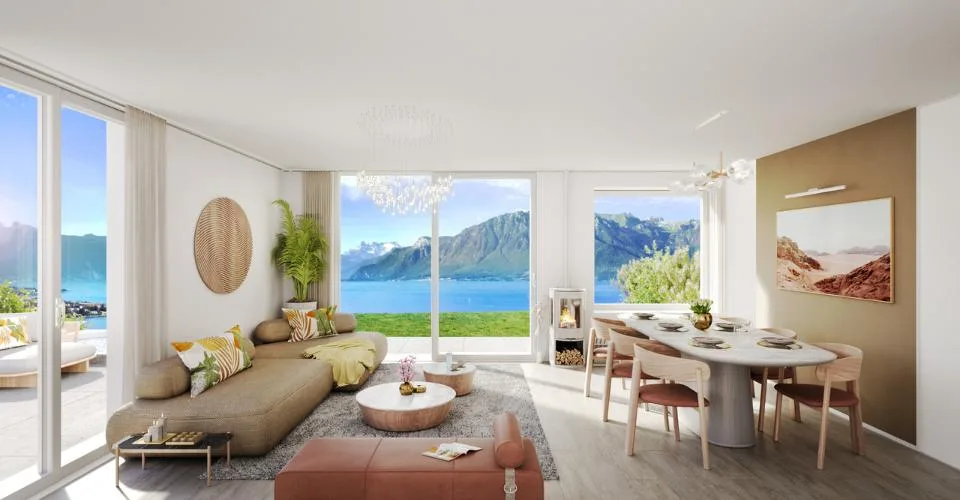 A quelques pas du lac Léman, villa mitoyenne de standing, vue panoramique