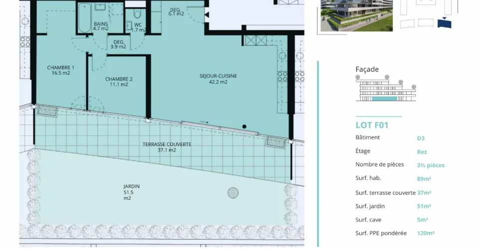Appartement neuf 3.5 pièces avec terrasse et jardin privatif
