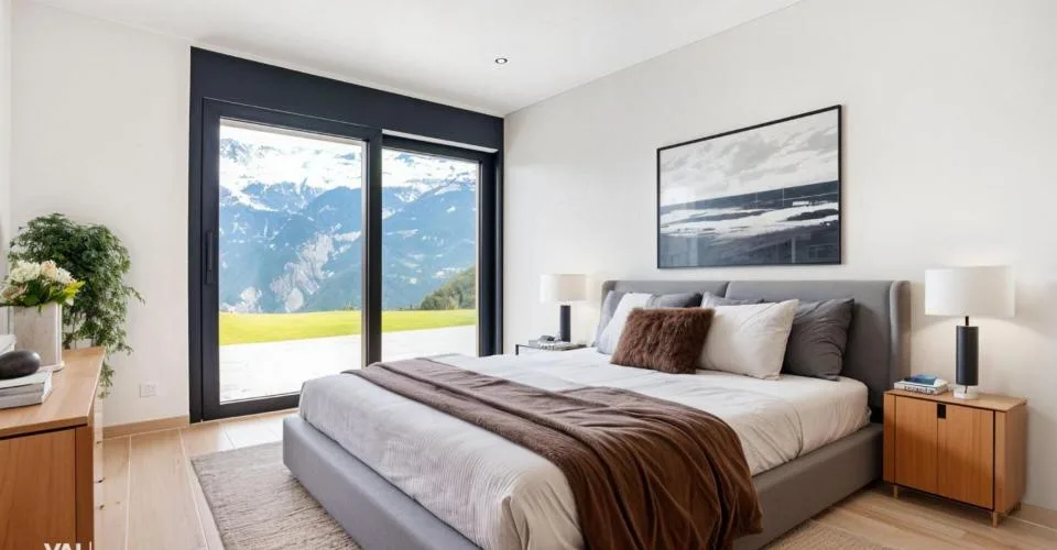Architecture moderne et vue imprenable sur les Alpes valaisannes
