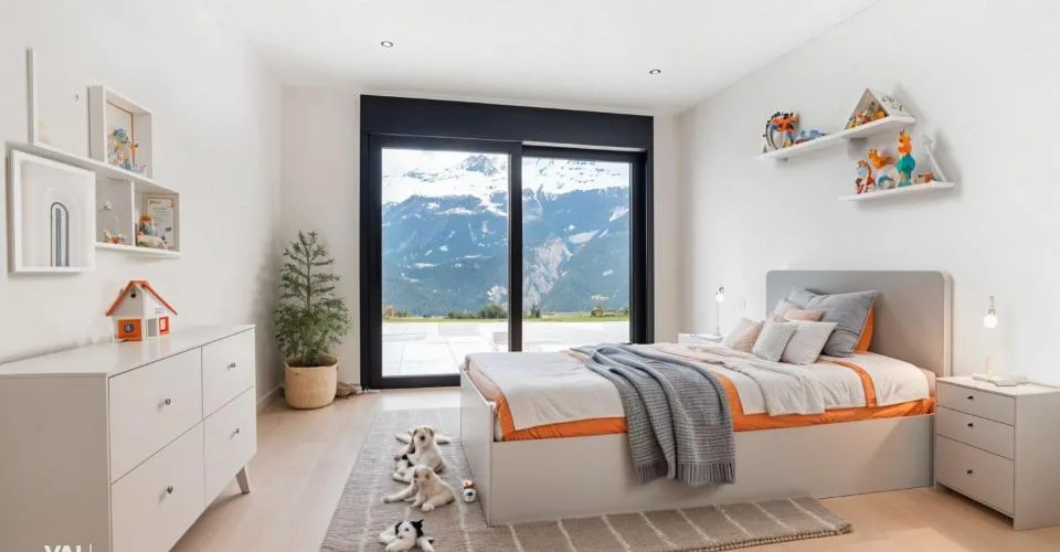Architecture moderne et vue imprenable sur les Alpes valaisannes