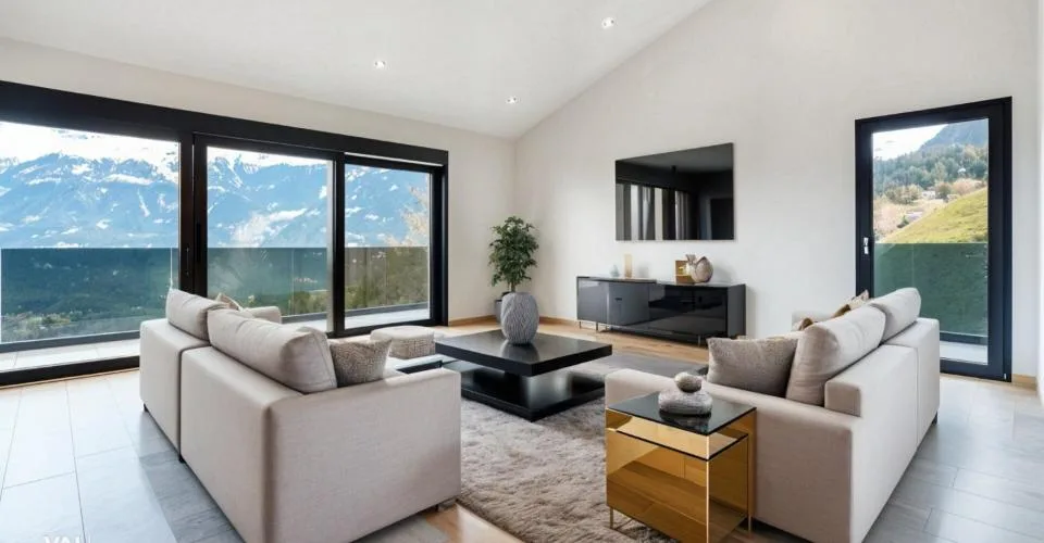 Architecture moderne et vue imprenable sur les Alpes valaisannes