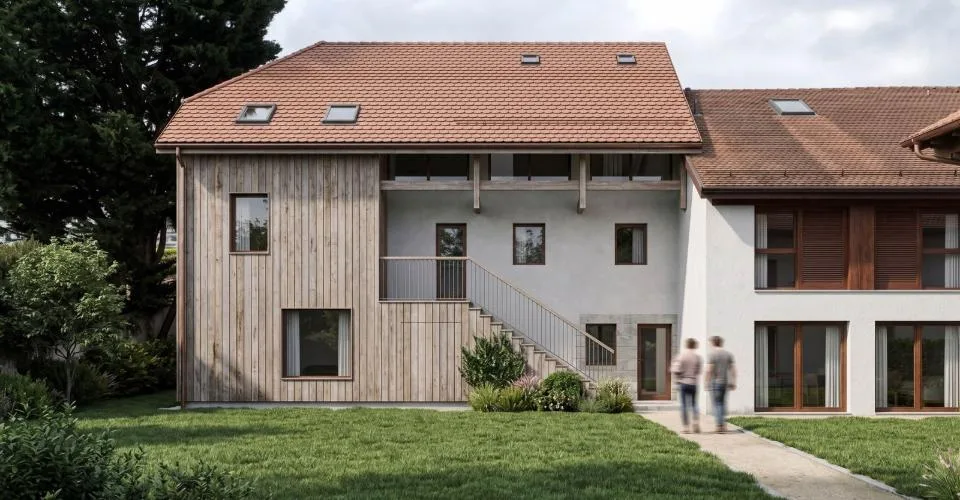 Maison villageoise avec jardin sur plan