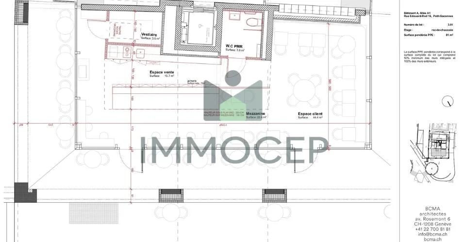 Belle arcade commerciale de 81 m² dans un immeuble neuf à Vieusseux