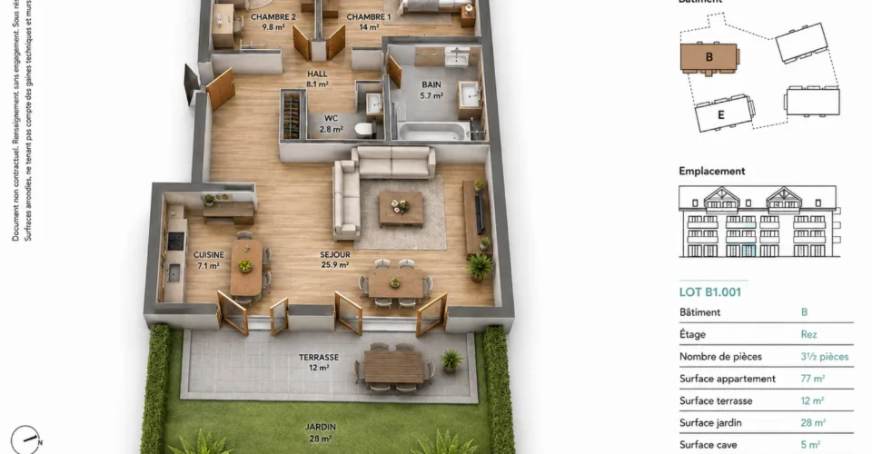 Denges - Appartamento al piano terra di 3.5 locali - 88 m² con terrazza di 12 m² e giardino di 28 m² – foto 6 di 10