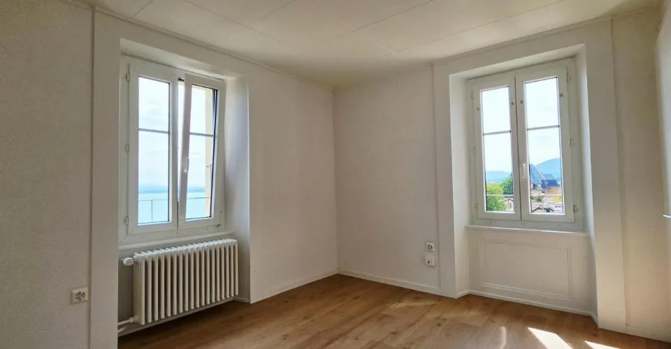 Appartement entièrement rénové de 2 pièces au 3ème étage avec vue sur le lac et les Alpes