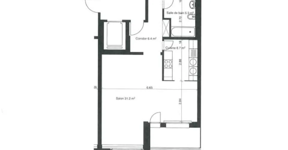 Appartement de 2.5 pièces au 7ème étage