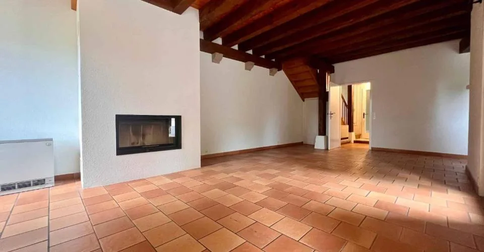 Maison de village avec terrasse et grand jardin arboré.