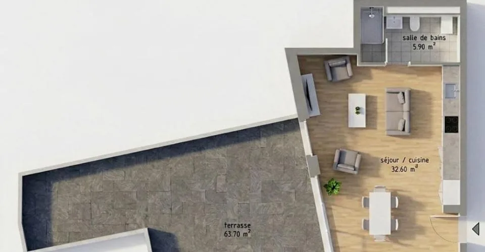 Appartement de 2,5 pièces avec grande terrasse.