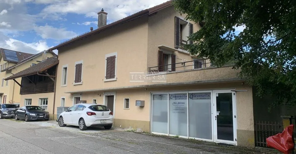 Immeuble de rendement avec 3 appartements, bureau, garage-hangar et jardin