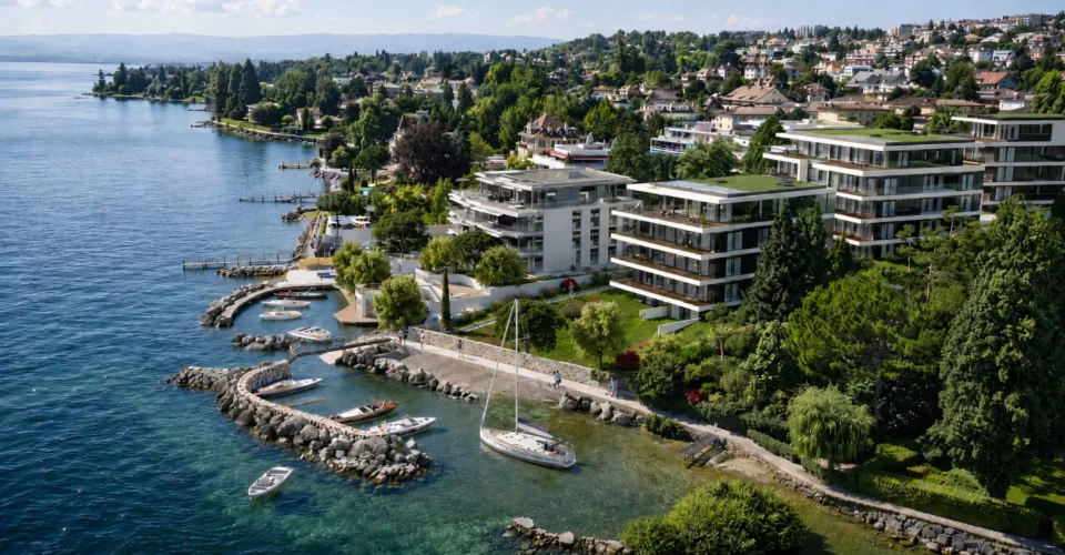Attique contemporain avec vaste terrasse à un instant du lac