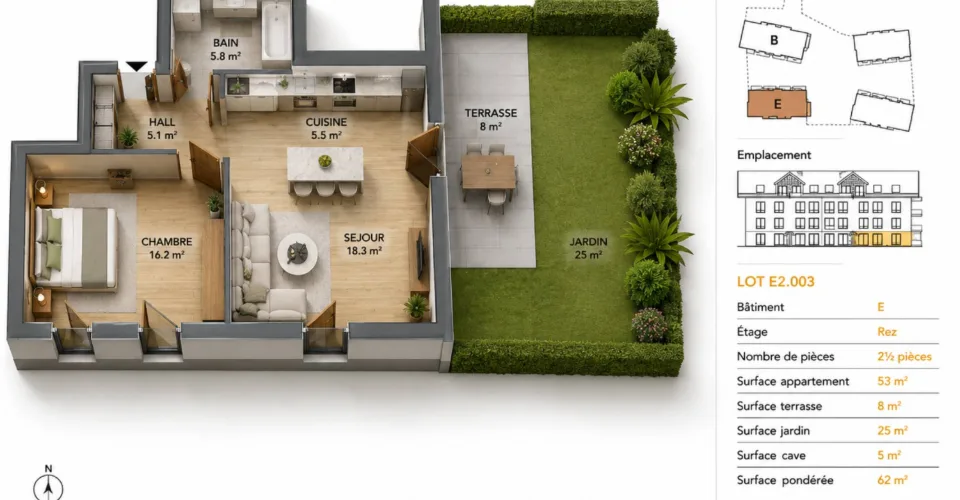 Zweieinhalb-Zimmer-Wohnung mit Garten – Foto 1 von 9