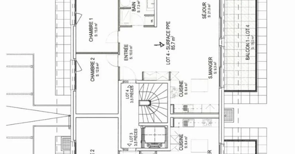 3,5 pièces avec balcon - 1er étage