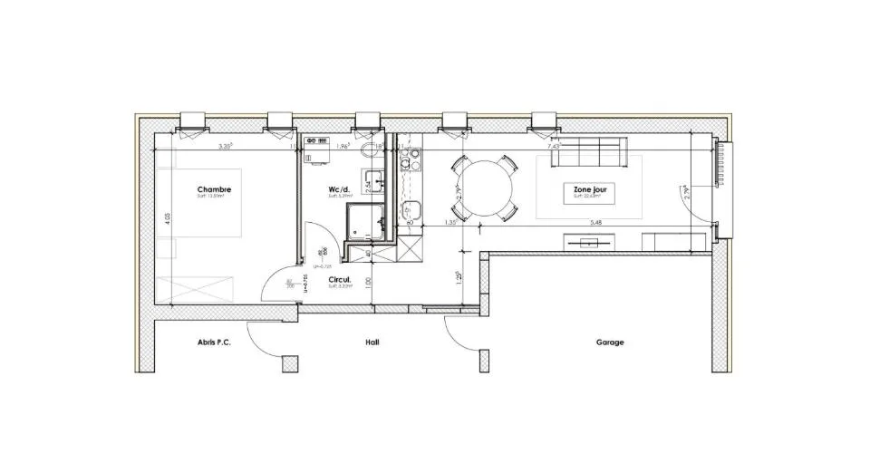 Appartement de 2 pièces sis au rez-inférieur