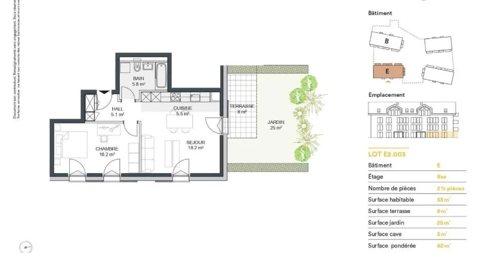 Appartement 2,5 pièces en rez de jardin. Achat sur plan. – photo 6 of 12