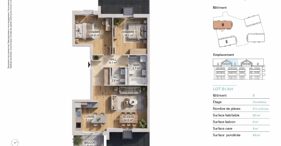 3.5 Zimmer Attikawohnung in Morges – Foto 7 von 9