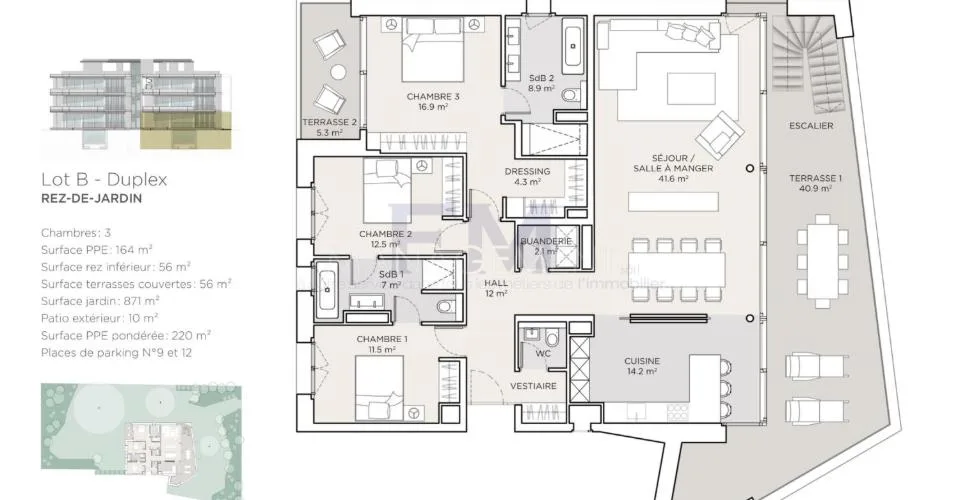 Pregny-Chambésy ? Appartement en duplex de 5 pièces avec rez inférieur habitable, grandes terrasses et jardin traversant – photo 7 sur 12