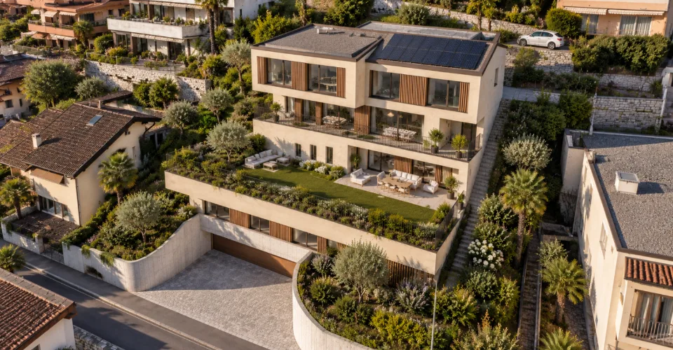 Bissone : terrain avec vue sur le lac et projet pour une résidence jumelée exclusive – Foto 5 von 12