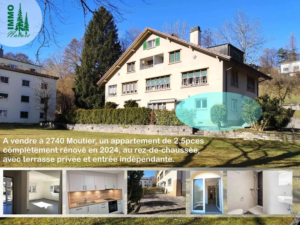 A vendre à Moutier appartement 2.5pces avec terrasse, rénové en 2024