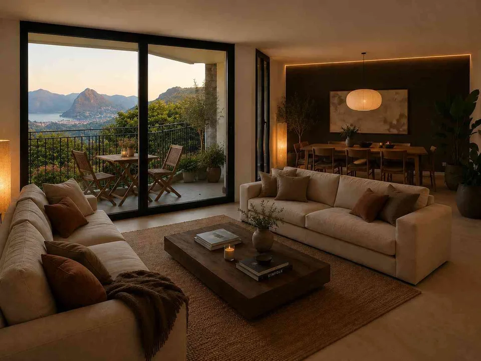 Casa contigua 5,5 locali con terrazza vista lago e giardino a Lopagno