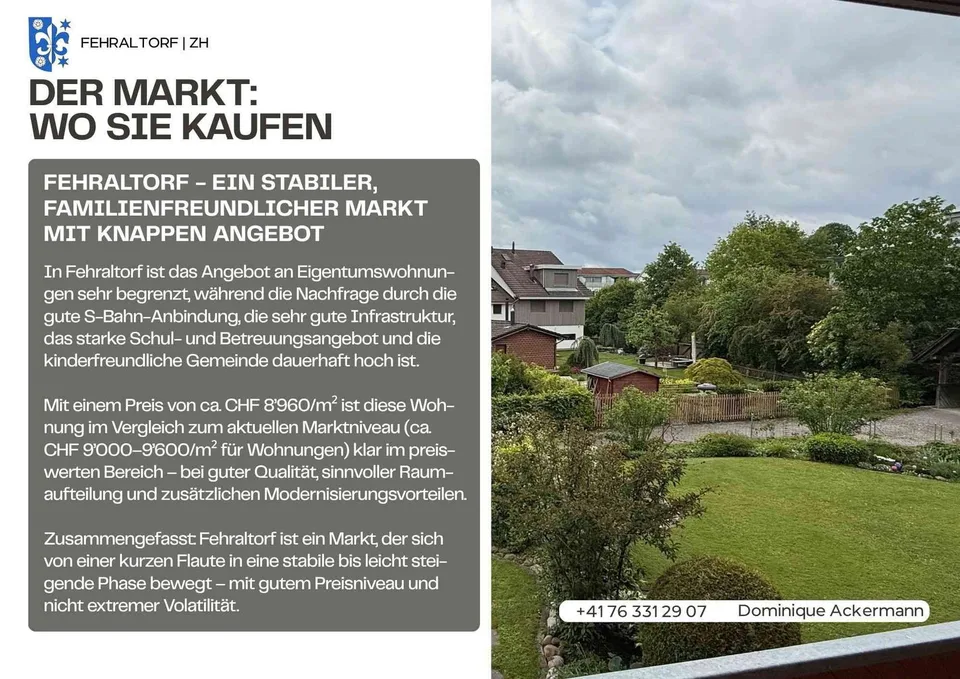 Preiswerte 4½-Zim-Wohnung – 3‘ Bahnhof, 25‘ Zürich+Modernisierung 2027