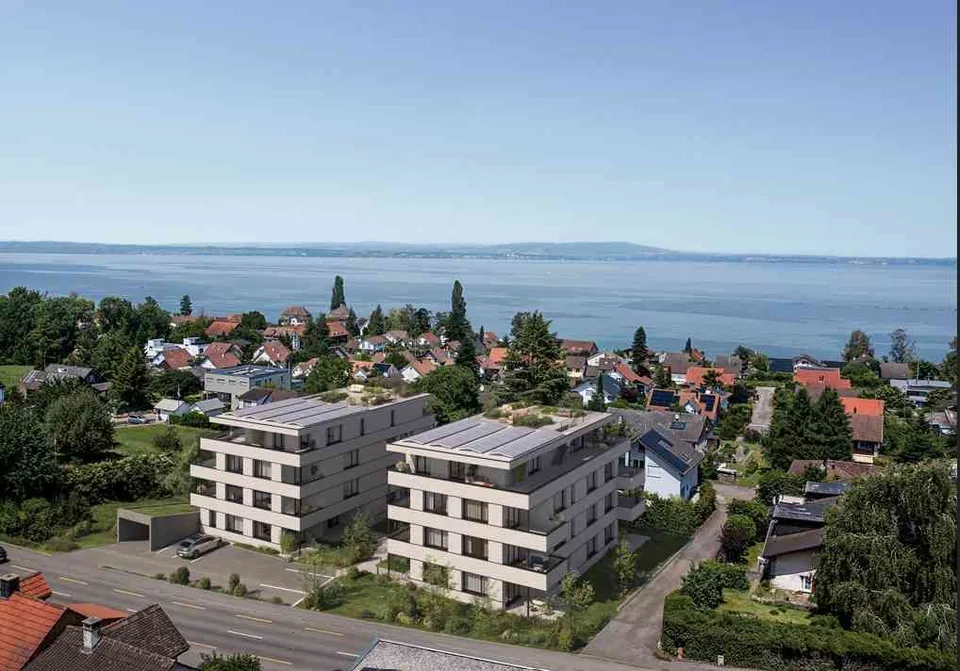 Neubau-Wohnungen in moderner Bauqualität und Blick auf den Bodensee