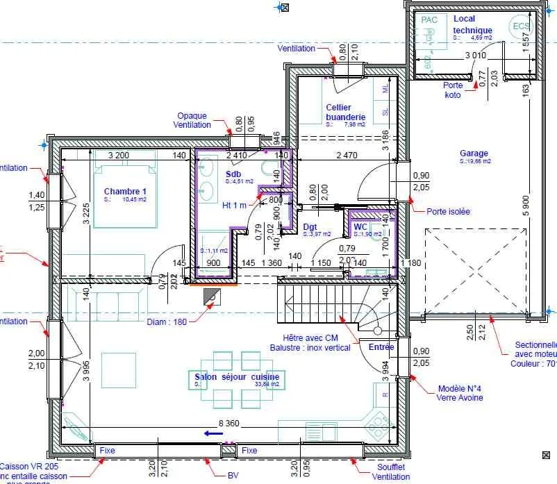 Maison moderne en madrier thermo-chauffé avec garage, terrasse, jardin