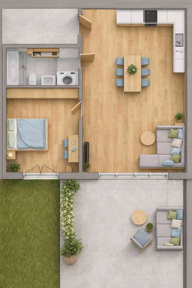 Erstbezug: Stilvolle 2-Zimmer-Wohnung mit Eichenparkett und Sitzplatz