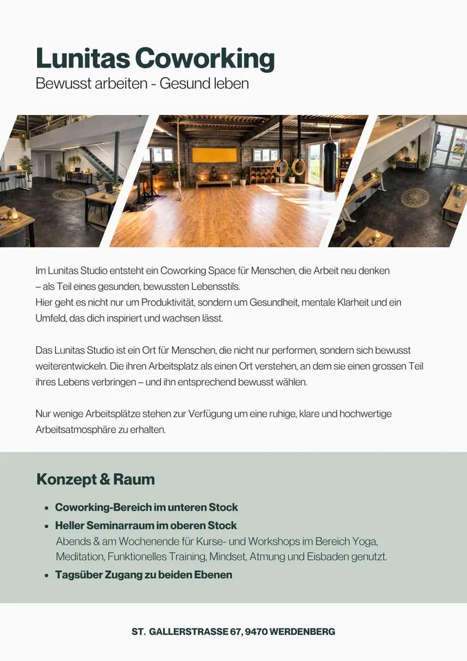 Coworking im Lunitas Studio – bewusst arbeiten, gesund leben