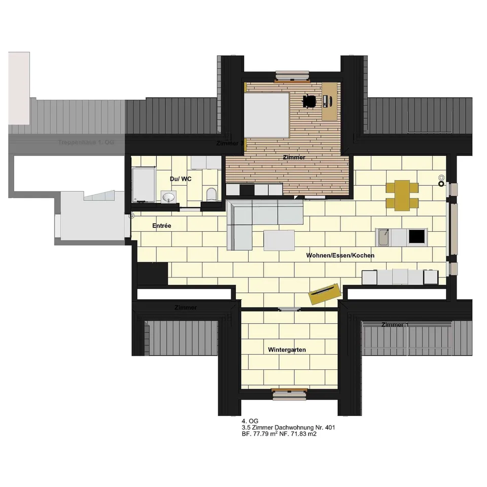 Erstvermietung: Moderne 3.5-Zimmer-Dachwohnung im 4.DG