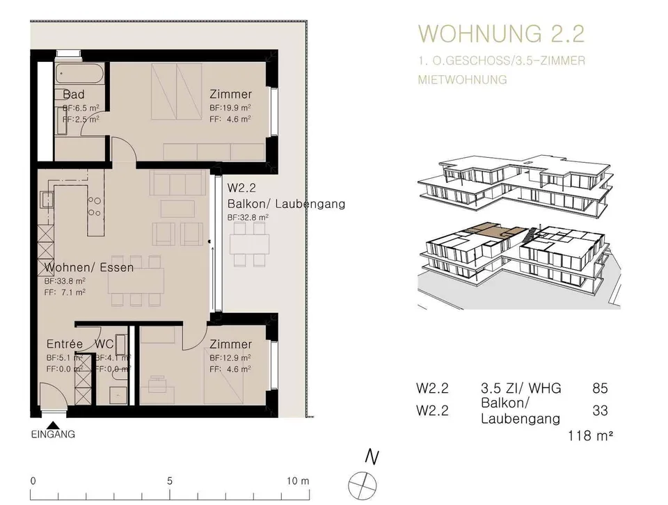 3.5 Zimmerwohnung im 1.OG mit herrlicher Morgensonne