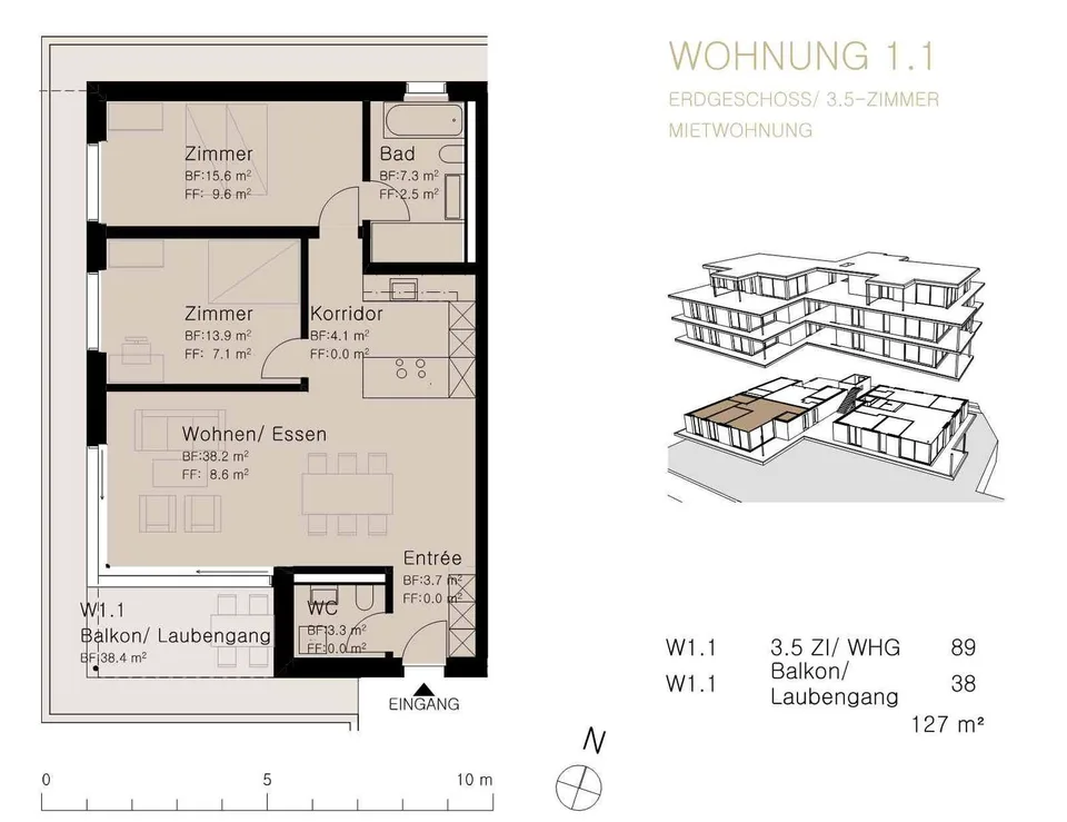 Neubau MFH Alpina, 3.5 Zimmerwohnung im Erdgeschoss