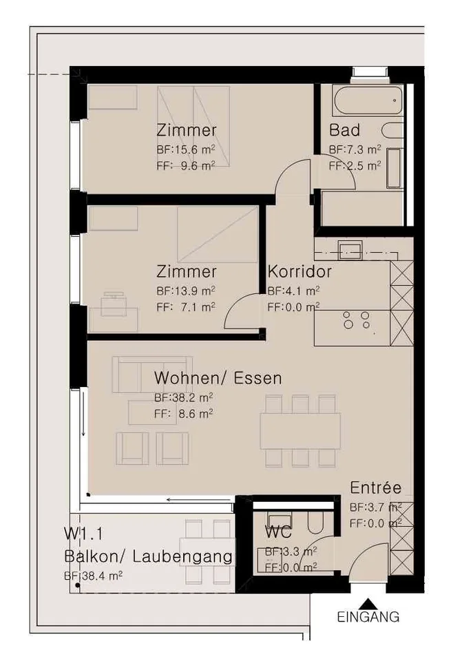 Neubau MFH Alpina, 3.5 Zimmerwohnung im Erdgeschoss