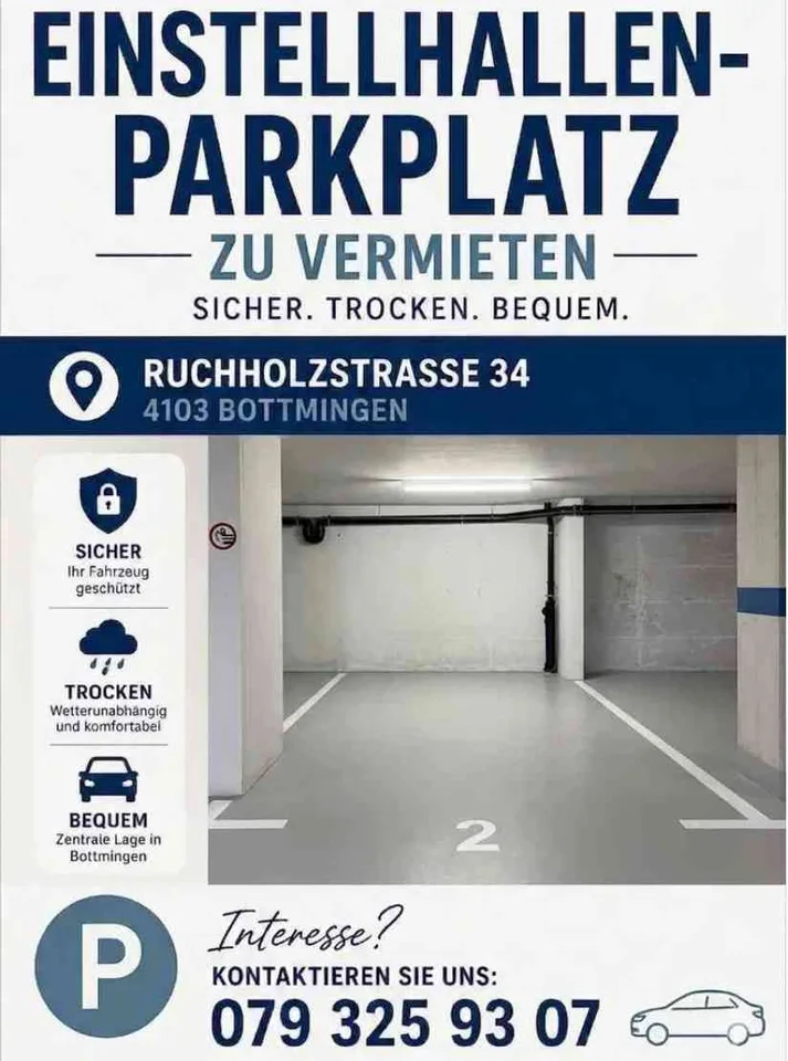 3 Einstellhallenplätze zu vermieten (einzeln oder im Paket)