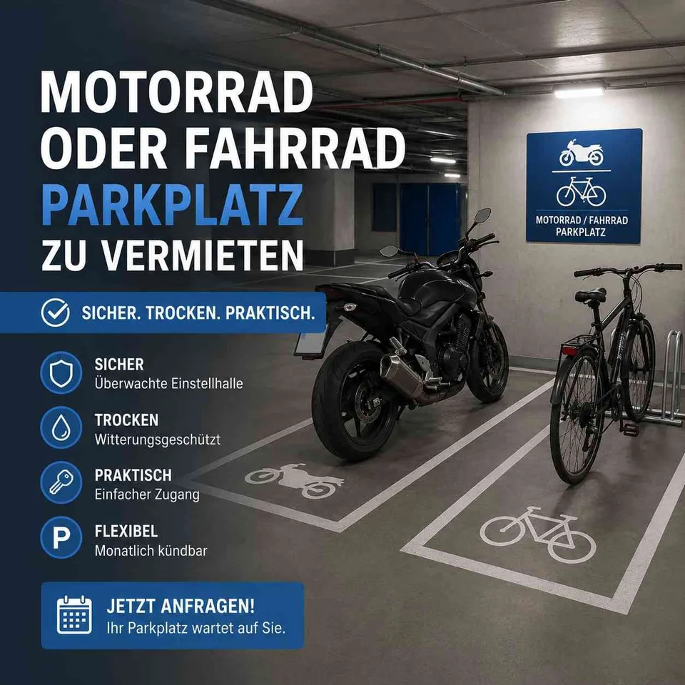 Motorrad oder Fahrrad Parkplatz in Einstellhalle zu vermieten